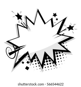 Blank template comic text speech bubble star, halftone dot background style pop art. Dialog empty box space. Creative composition idea conversation comics book sketch explosion sudden burst bomb.