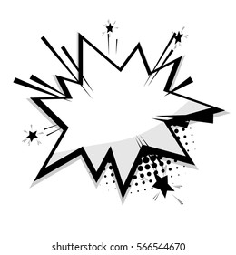 Blank Template Comic Text Speech Bubble Star, Halftone Dot Background Style Pop Art. Dialog Empty Comic Box Space Creative Composition Idea Conversation Comics Book Sketch Explosion Sudden Burst Bomb.