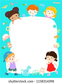 Blank template cute multiracial kids poster design vector illustration