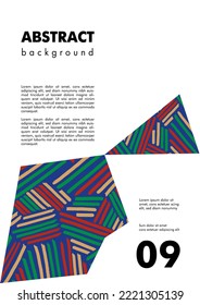 Blank template with geometric elements and retro striped pattern. Abstract texture colorful pencil scribble lines and diagonals