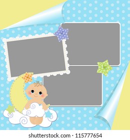 Blank template for greetings card or photo frame in blue colors