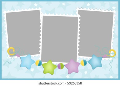 Blank template for greetings card or photo frame in blue colors (EPS10)