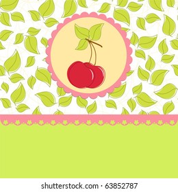 Blank template for greetings card, postcard or photo frame with cherry theme (EPS10)