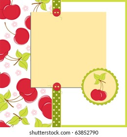 Blank template for greetings card, postcard or photo frame with cherry theme (EPS10)