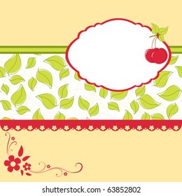 Blank template for greetings card, postcard or photo frame with cherry theme (EPS10)