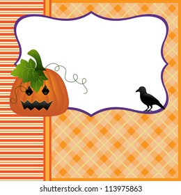 Blank template for Halloween pumpkin crow postcard