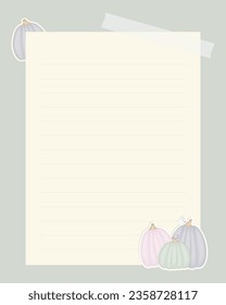 Blank template for notes, reminders, to-do list, with pumpkins. Scrapbooking, vintage collage.
