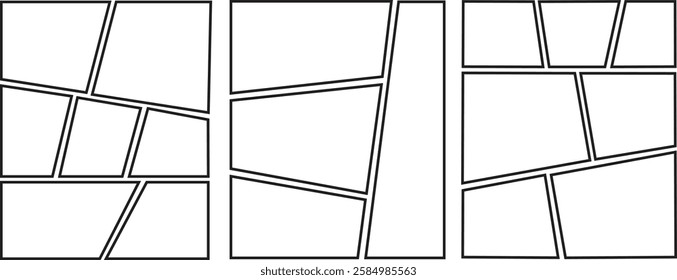 blank template panel layout storyboard comic manga grid collage. Blank page frame for comic book, photo collage, poster, flyer. Vector illustration