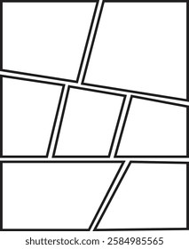 blank template panel layout storyboard comic manga grid collage. Blank page frame for comic book, photo collage, poster, flyer. Vector illustration
