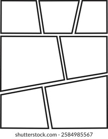 blank template panel layout storyboard comic manga grid collage. Blank page frame for comic book, photo collage, poster, flyer. Vector illustration