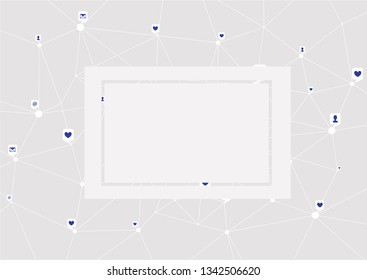blank, template with  Polygonal network on a gray background. Social network concept with free space in the center for your text
