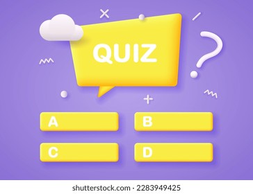 Blank template for quiz. Question and answers, TV show, exam. Vector 3d illustration.