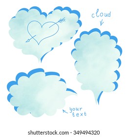 Blank template quote set. Template vector set. Cloud quotes, bubble, heart, space for text. Empty template. 