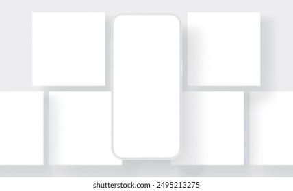 Blank Template for Social Media Posts, Clay Smartphone With Blank Screen. Vector Illustration