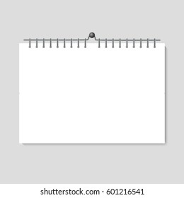 Blank template wall calendar with metal spiral, vector illustration