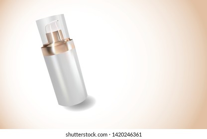 Blank templates of empty white and gold package pump bottle on Gradient gold-white background ,Realistic mockup of plastic containers ,Copy space for insert content - Vector