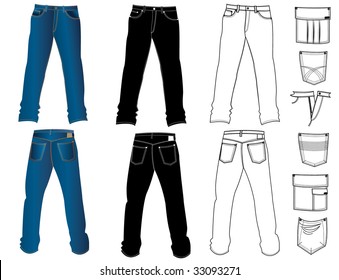 Blank Templates Mens Jeans Front Back Stock Vector (Royalty Free ...