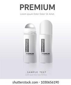 Blank templates of roll on antiperspirant deodorants. Realistic plastic packages of cosmetic for body hygiene. Set of mock up vector 