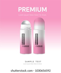 Blank templates of roll on antiperspirant deodorants. Realistic plastic packages of cosmetic for body hygiene. Set of mock up vector 