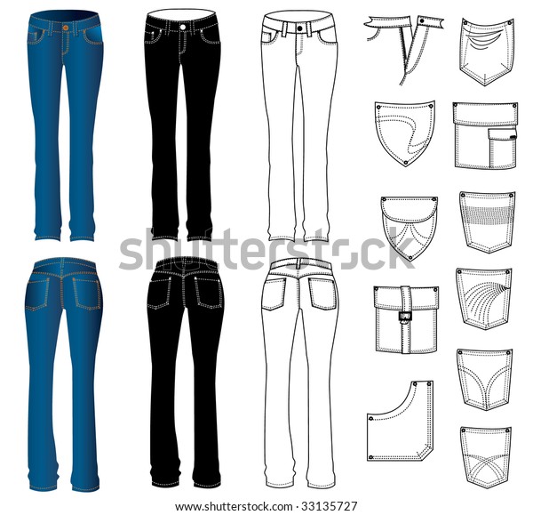 Blank Templates Womens Jeans Front Back Stock Vector (Royalty Free ...