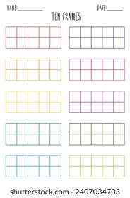 Blank Ten frames for kids on white background. Worksheet for children.