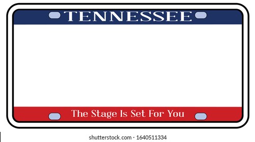 Blank Tennessee state license plate in the colors of the state flag over a white background