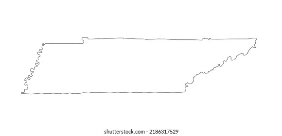 Blank Tennessee  vector map silhouette illustration isolated on white background. United state of America country. Empty Tennessee map line contour silhouette.