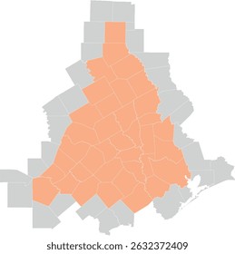 Mapa em branco do triângulo do Texas com 66 condados por dois grupos em uma única cor