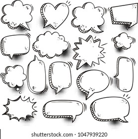 Blank text comic black speech bubbles in pop art style.Comic Speech Bubbles Retro Collection. Vector illustration