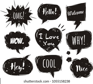 Blank text comic black speech bubbles in pop art style