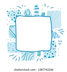Blank for text. Doodle artistic shapes and graphic textured signs with empty space for a message. Vector template for banner, poster, card, invitation, placard, brochure, flyer, print. 