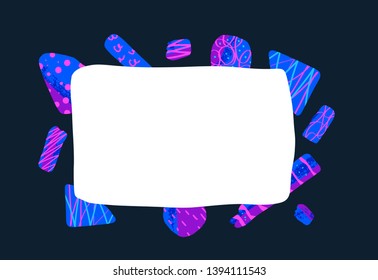 Blank for text. Doodle artistic shapes and graphic textured signs with empty space for a message. Vector template for banner, poster, card, invitation, placard, brochure, flyer, print. 