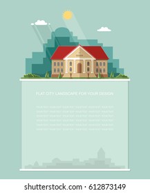 Blank for text. Exterior.  building of the gallery, historical museum, university library. Flat vector template Infographics design