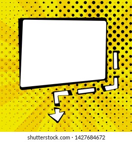 blank text frame in pop art style. Yellow background for a banner. Rays lemon color of. Texture of dots. Vector illustration. 
