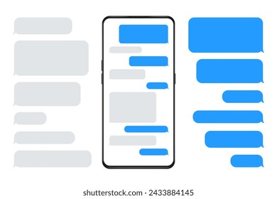 Blank text message bubble chat conversation box on realistic smartphone screen. Vector illustration