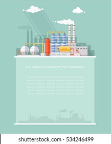 Blank for text. Plant for the extraction and processing of oil and gas. storage in tanks and barrels. vector Infographics design.