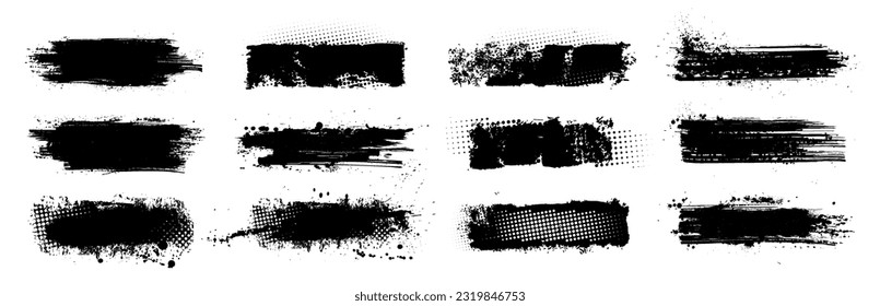 Blank texture, Grunge stencil frames, paintbrush callout titles for text. Artistic graphic box, dirty design elements, quote speech template. Brush stroke texture for text. Grunge stencil. Vector set