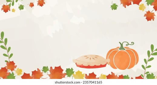 Blank Thanksgiving Autumn Banner with Pumpkin and Pie