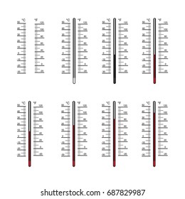 blank of thermometers and different levels isolated on white background
