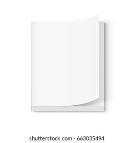ilustración 3d de libro grueso en blanco, página girada, se puede utilizar como elemento de diseño, fondo blanco aislado, vista elevada