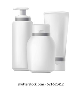 Blank three beauty hygiene containers isolated on white