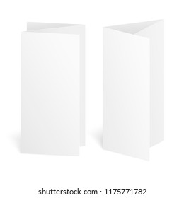 Blank three fold paper brochure on white background with soft shadows. Vector illustration