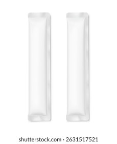 Blank three seal stick package bag mockups. Flat lay view. Vector illustration isolated on white background. Can be use for food, cosmetic, pharmacy and etc. EPS10.