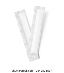 Blank three seal stick package bag mockups. Flat lay view. Vector illustration isolated on white background. Can be use for food, cosmetic, pharmacy and etc. EPS10.