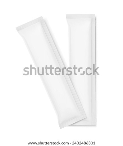 Blank three seal stick package bag mockups. Flat lay view. Vector illustration isolated on white background. Can be use for food, cosmetic, pharmacy and etc. EPS10.