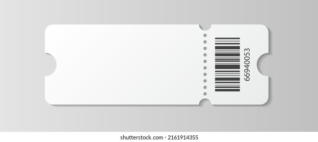 Blank ticket with barcode isolated. Template for concert, movie, theater and boarding tickets, lottery and discount coupon