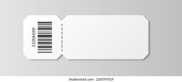 Blank ticket with barcode isolated. Template for cinema, theatre, airplane