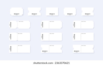 Blank ticket with barcode. Realistic mockup coupon template. Vector isolated illustration