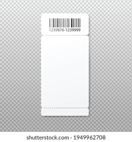 Blank ticket or coupon mockup with barcode and empty copy space