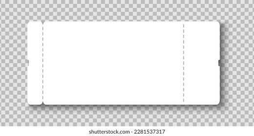Blank ticket or flyer template. White paper ticket mockup for airplane, concert, movie, museum, festival, theater, exhibition isolated on transparent background. Vector realistic illustration